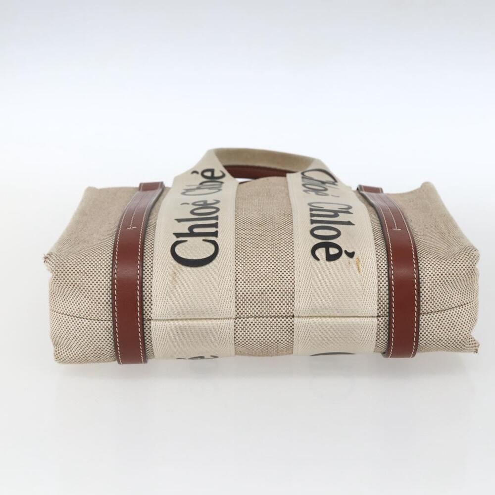 Chloe Woody La Tote Bag Canvas Leather Beige Brown Auth ka1346 - Picture 5 of 16